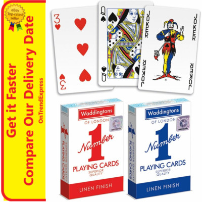 2 x Waddingtons 1 Blue + 1 Red Playing Cards Number 1 Classic Playing Cards
