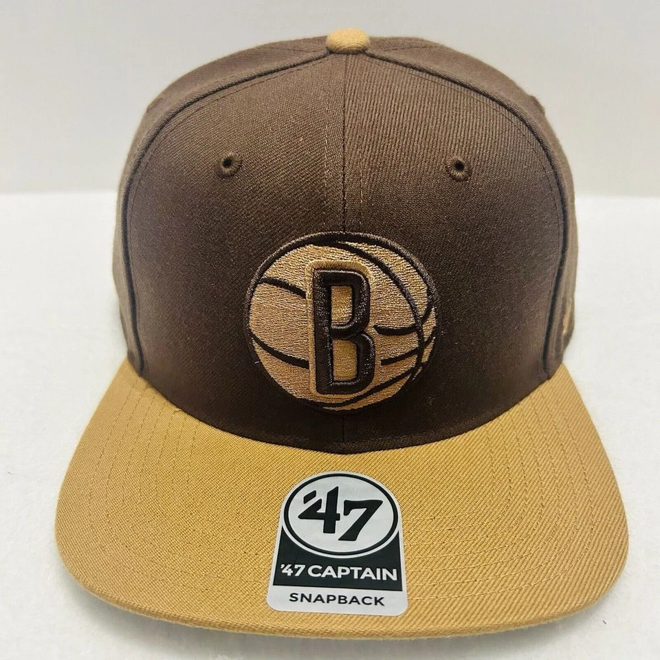 '47 Brand Brooklyn Nets No Shot 2-Tone Captain Snapback Hat Cap Adjustable Brown - Image 2 of 4