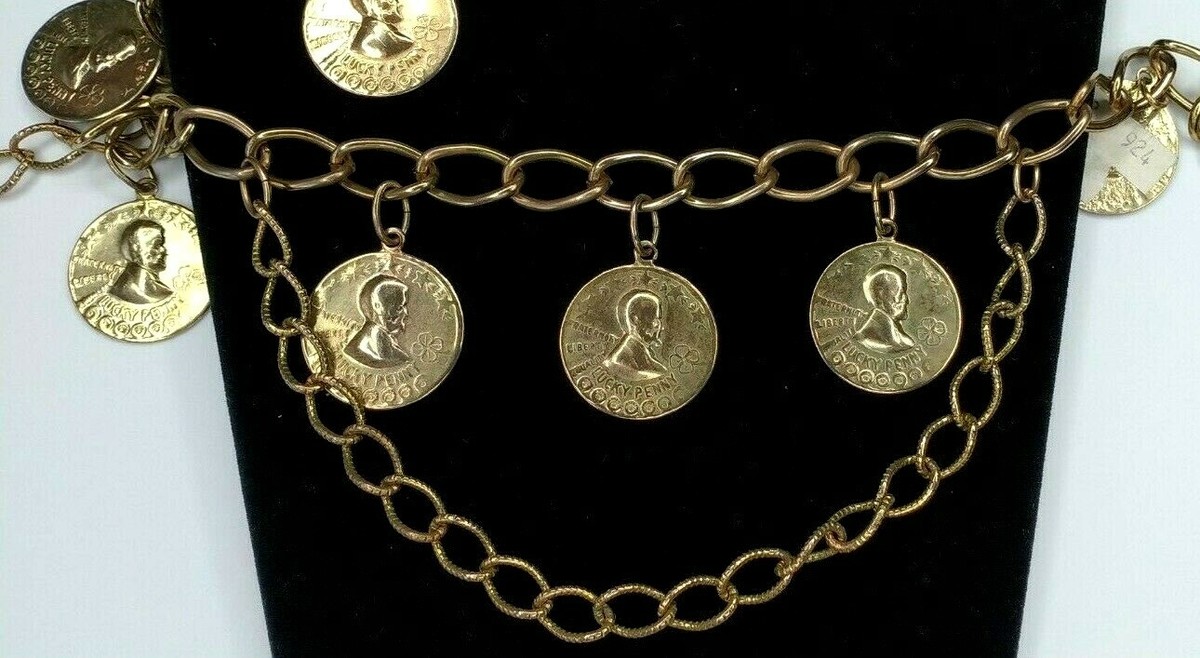 LUCKY PENNY BODY CHAIN BELT FAUX COINS 3 SWAGS 38 display picture 2