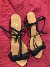 PERFECT Kate Spade Blue Bow Wedge Heel T-Strap Sandal 236