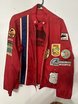 Vintage Swingster Racing Stripe W/Tons Of Fishing Patches - Salmon Unlimited