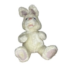 Vtg 1983 Dakin White Plush Bunny Rabbit Stuffed Animal Lavender Paws Ears Easter