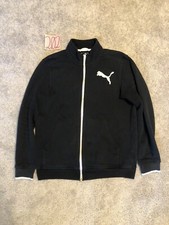Vintage Puma Track Jacket Mens Size M Black Full Zip Fleece Athletic Big Logo