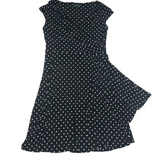Lauren Ralph Lauren Faux Wrap Stretch Dress Women's 12 - 14 Ruched Polka Dot