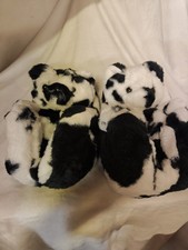 Plush Faux Black And White Print Teddy Bear Slippers One Size Fits Most