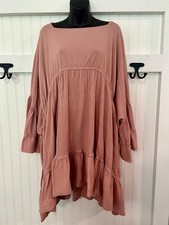 Free People Beach Rose Tyrie Ruffle Wide Sleeve Tunic Dress Small Blush Pink
