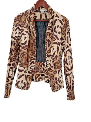 Alberto Makali Blazer Multi Brown Animal Print Open Front Jacket Size XLARGE
