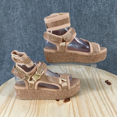 Azalea Wang Sandals Womens 8M Strappy Bronze Brown Hook And Loop Open Toe Casual