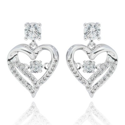 Equilibrium Moving Crystal Heart Silver Plated Earrings