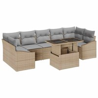 Garten Sofa Set Poly Rattan Beige Hellgrau Mit Kissen 8-Teilig