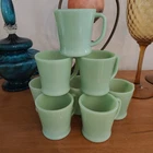 8 Fire-King Jadeite D Handle Restaurant Ware Coffee Mugs Green USA