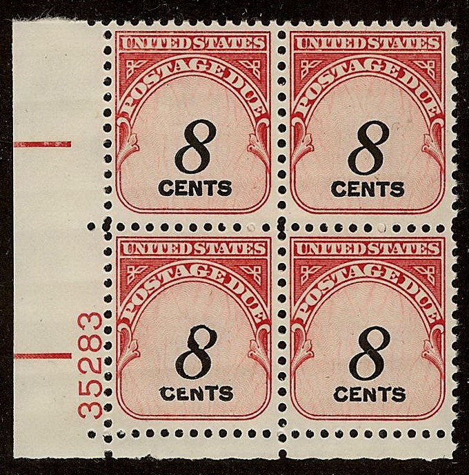 J96 - 8c Postage Due Inking Error / EFO Plate Block Mint NH