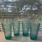 Vintage Anchor Hocking Milano 4 Aquamarine Tumblers 5.5"