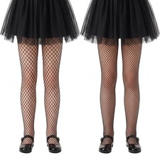2Pcs Girls Fishnet Stockings for Princess Dress High Waist One Size, Black