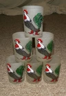 6 Vintage Federal Glass Company Frosted Rooster Glass Juice Cups 3" Tall !!!!!!!