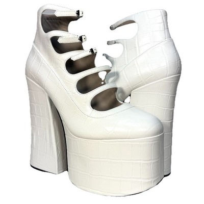 MARC JACOBS The Kiki Ankle Platform Croc Embossed Boots White (MSRP $550)