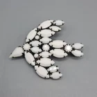 Vintage White Milk Glass Faceted Rhinestones Flying Bird Brooch Pin Japanned