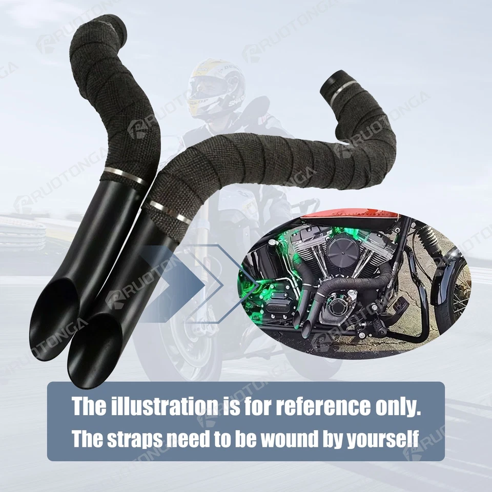 2" LAF Exhaust Pipes w/ Torque Cone for Harley Sportster Softail Black Wrapped. - Image 3 of 4