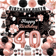 40th Birthday Decorations for Women Girls, Rose Gold 40 Birthday Party Packs ...