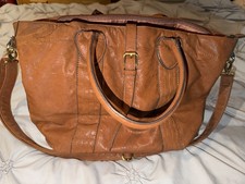 Bueno Brown Large Satchel Top Handle Bag Zip Top Gold Hardware Detachable Strap