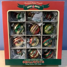 Christoper Radko Shiny Bright Christmas Ornaments Set of 12 Multi Color/Shape