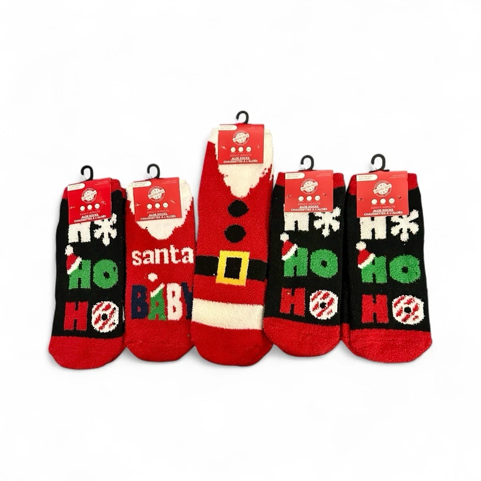 5 pares de calcetines navideños con infusión de aloe Papá Noel nuevos con etiquetas Foto 3 de 4