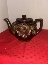 Vintage Floral Ceramic Teapot Brown Tea Pot with Lid Kitchen Japan