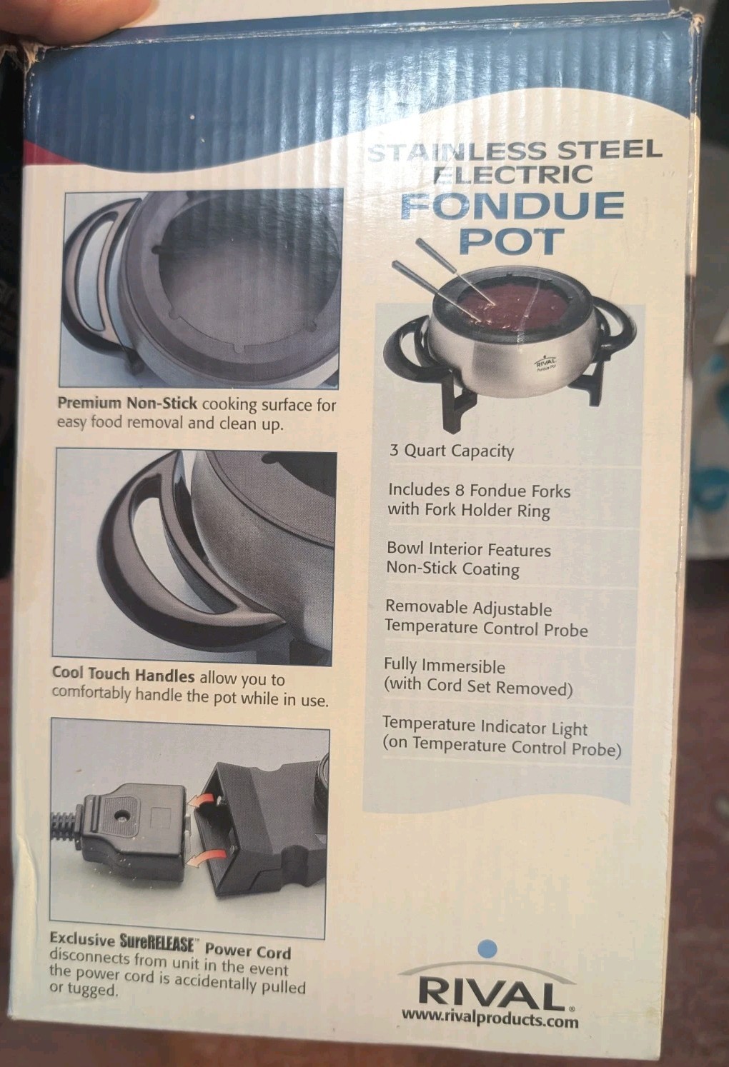 Rival Stainless Steel Electric Fondue Pot 3 Qt Model FD325S Open Box 8 Forks 