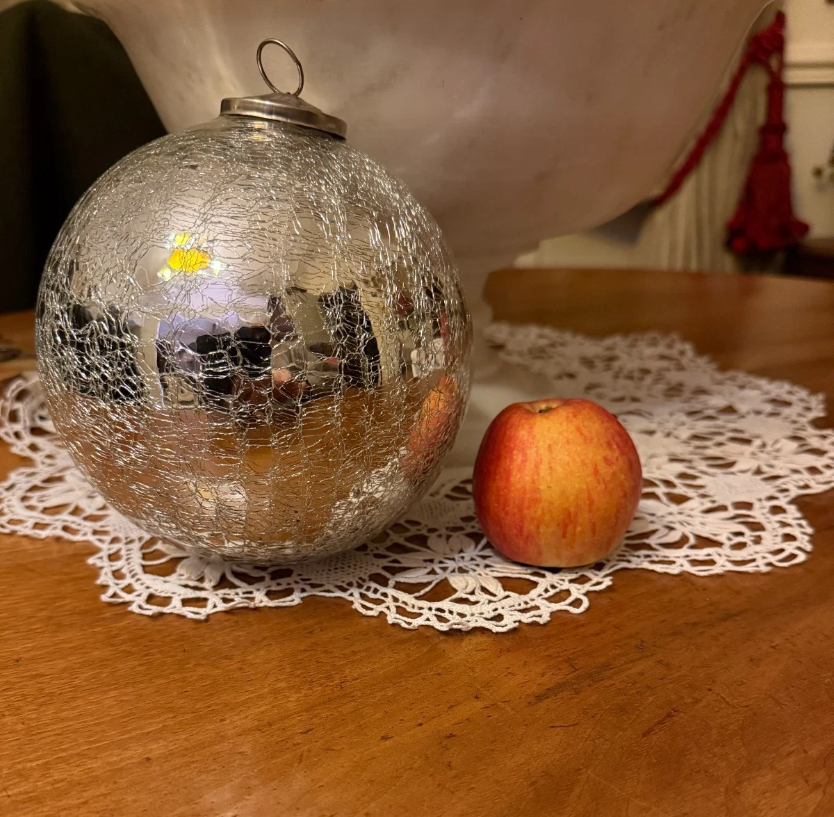 Ancienne Boule De Noël En Verre églomisé Mercurisé - H.20cm - Boule De Pardon 19ème - France