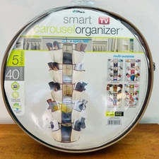 Smart Carousel Hanging Spinning SHOE ORGANIZER 5 Shelves 40 Pockets Beige  *NEW*