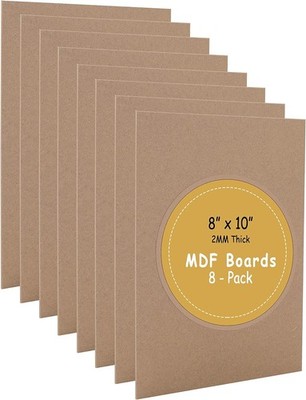 (8-Pack)  8  x 10  MDF Boards - 2mm Thick Boards for Carpentry, Interior Design,