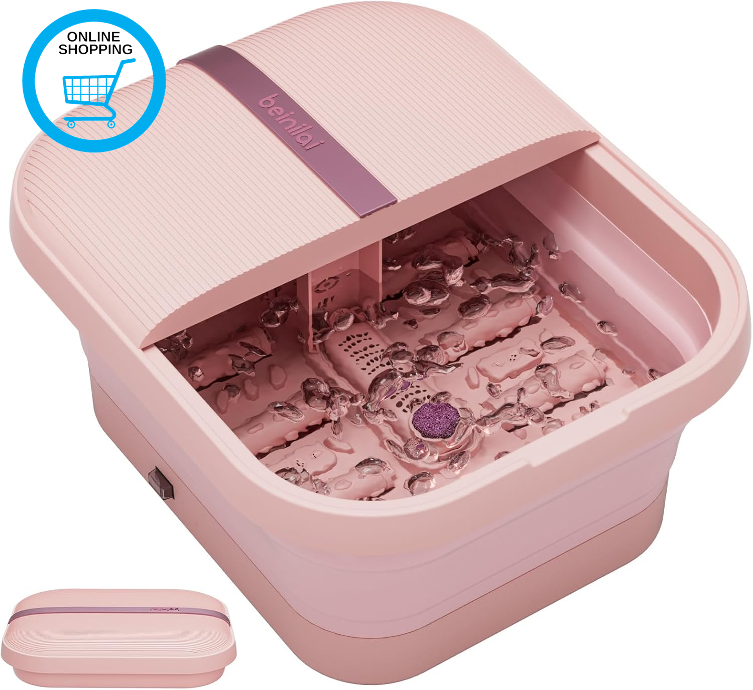 Collapsible Foot Spa and Massager with Heater and Bubbles,Six Massage Rollers,Vi