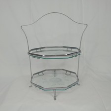 Vintage Art Deco 1930s Chrome & Etched Glass 2 Tier Octagonal Cake Stand Retro