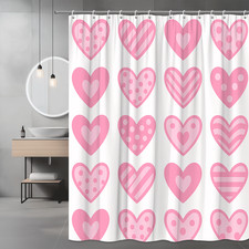 Pink Heart Shower Curtain for Kids Bathroom Decor, Fun Design