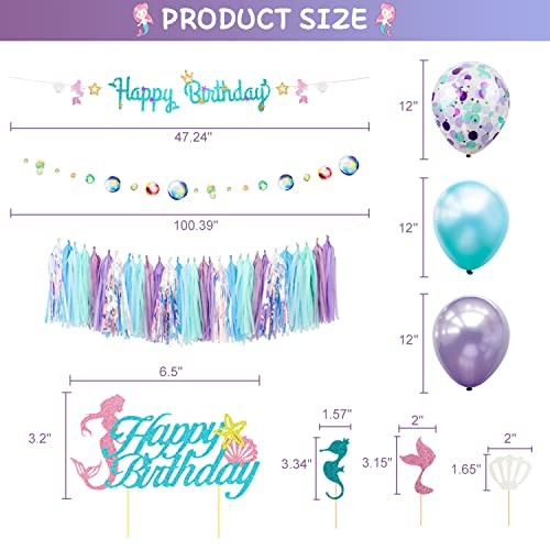 Mermaid Birthday Party Decorations Supplies Banner Tassel Garland Bubble - Picture 4 of 8