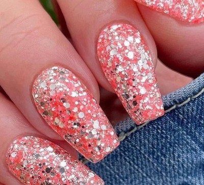 Sparkle & co Nail Dip Powder Sugar & Ice Coral Silver Glitter