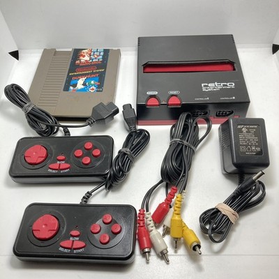 Retro-Bit Black & Red Aux And Cable Push Button Console + 2 Controllers & Game. 