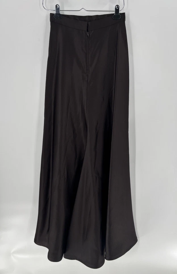 Nuevo con etiquetas Maxi Falda Tadashi Shoji Vintage Para Mujer 4 Marrón Satinado Línea A Cremallera Cóctel Foto 3 de 4