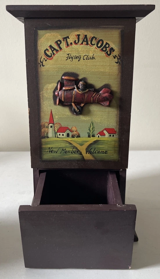 Vintage Capt. Jacobs Flying Club Wooden Wall Cabinet Box Plane Design 11” - Image 3 of 4