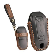 Leather Car Key Fob Cover Case Compatible with Porsche Macan 4 EV Black