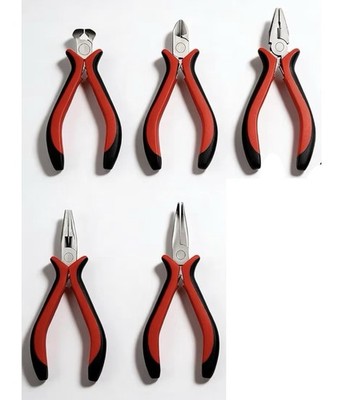 5pc Mini Plier Set, Red And Black, Repair, Jewelry Making, Electronic Repair