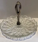 Vintage Anchor Hocking Fairfield Divided Relish Dish with Silver Plated Handle