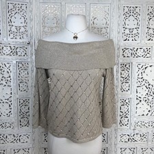 Vtg Shimmer Metallic Off The Shoulder Sweater Sz S/M Retro Fairy Open Knit