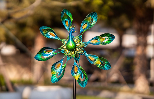 Metal Peacock Sculpture Wind Spinner Large Garden Yard Art Decor Statue Ornament - Picture 3 of 12
