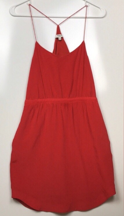 madewell red silk dress Madewell Red Silk Shirred Dress Womens Size Small 03501