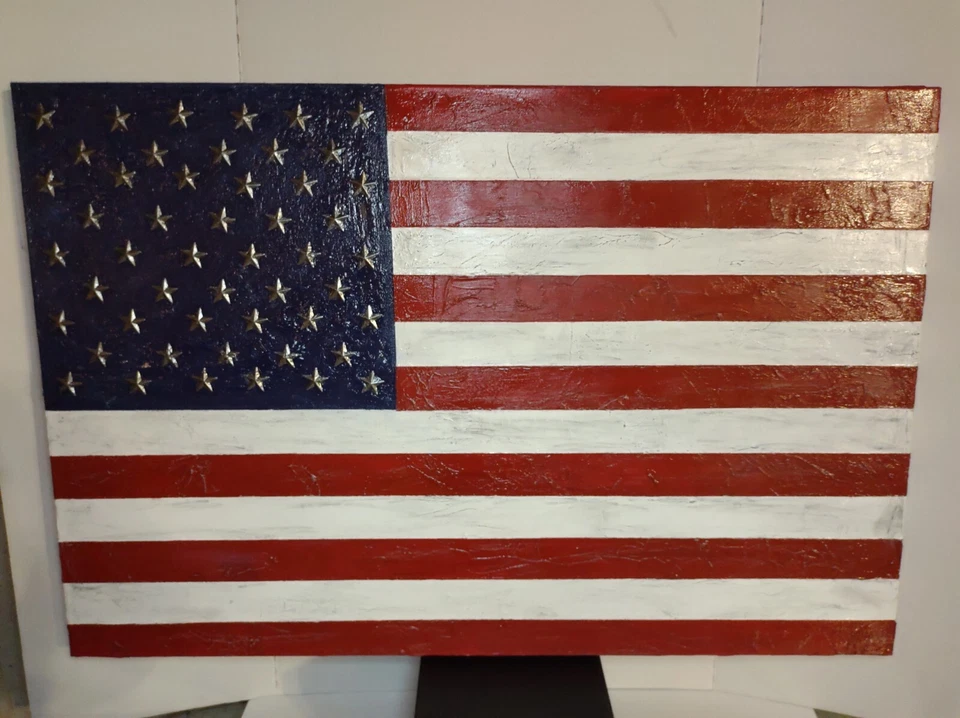 USA Flag Large Oil/Acrylic Clear Signed Original  Painting 24 X 36 Inches COA  - Image 2 of 4