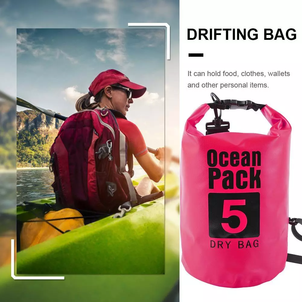 Waterproof Dry Bag Pack Sack Swimming Kayaking River Trekking (5L Pink)