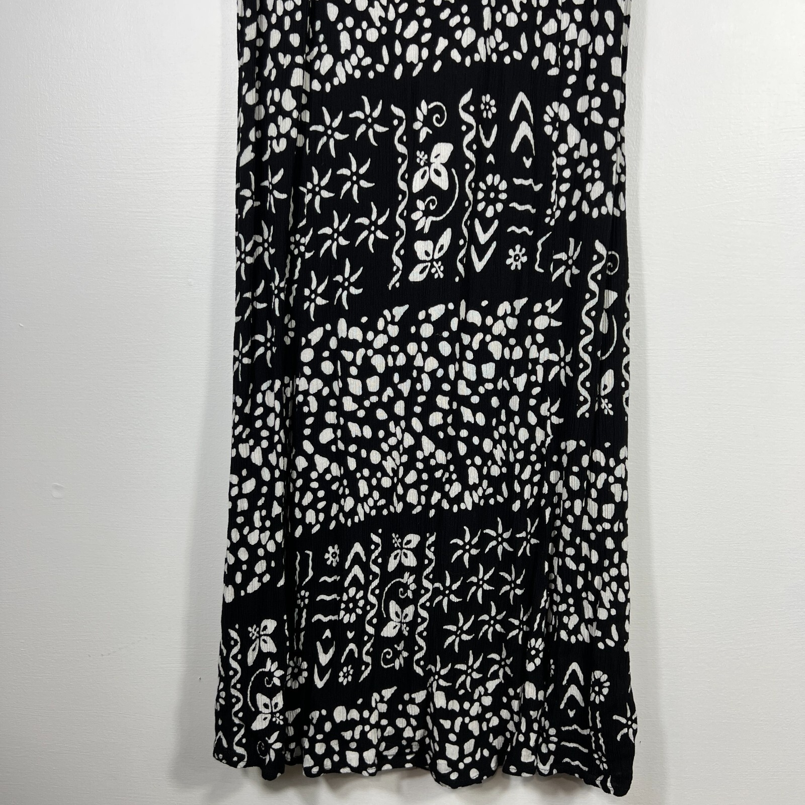 Buster N Bogi Dress 0X Black White Batik Button Front Sleeveless Flowy Floral
