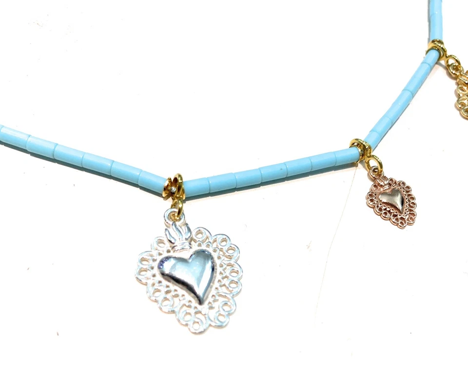 Collarino diWa Jewels turchese 4 fiori ematite argento charms cuori ex voto - Immagine 3 di 4