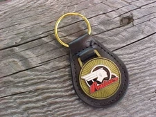 PONTIAC INDIAN CHIEF ANTIQUE GOLD LEATHER KEY FOB NOS Hi-QUALITY KEY HOLDER